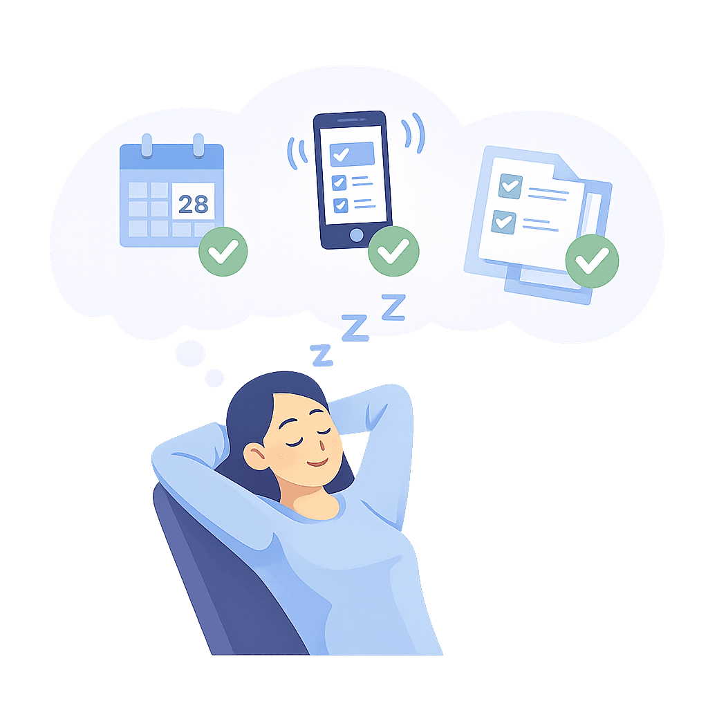 On-call manager resting peacefully while the system handles scheduling, call routing, and tasks automatically