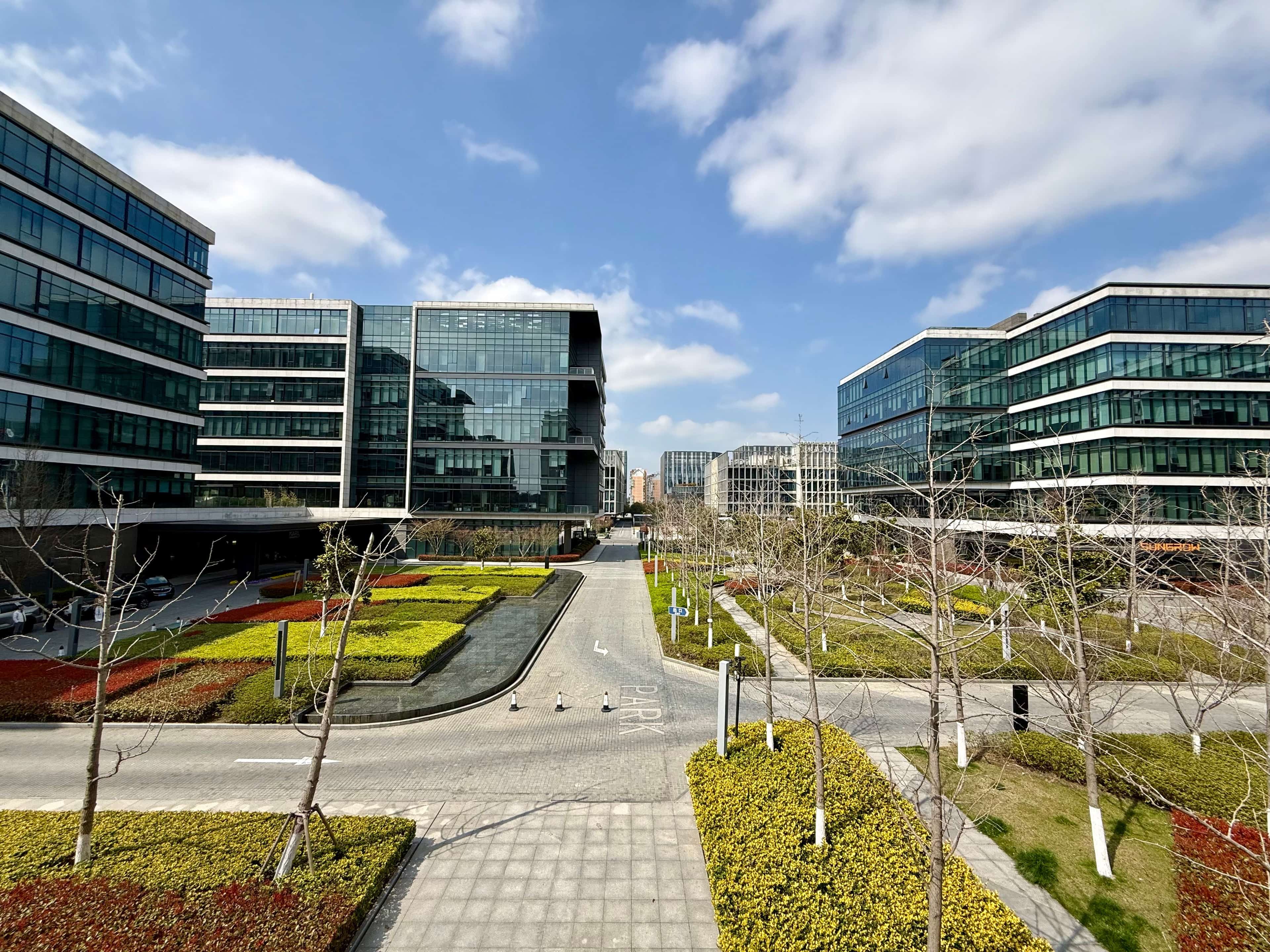 Modern business district with green spaces representing North San Jose