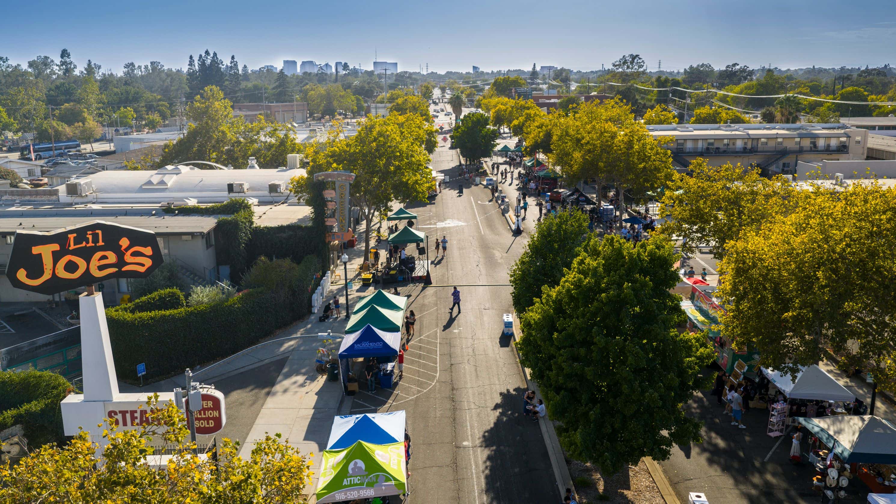 Aerial view of a street market in Sacramento