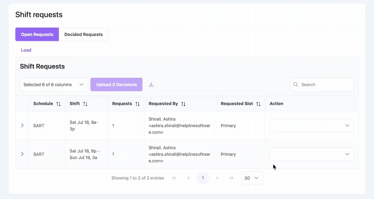 Approving and denying on-call shift requests