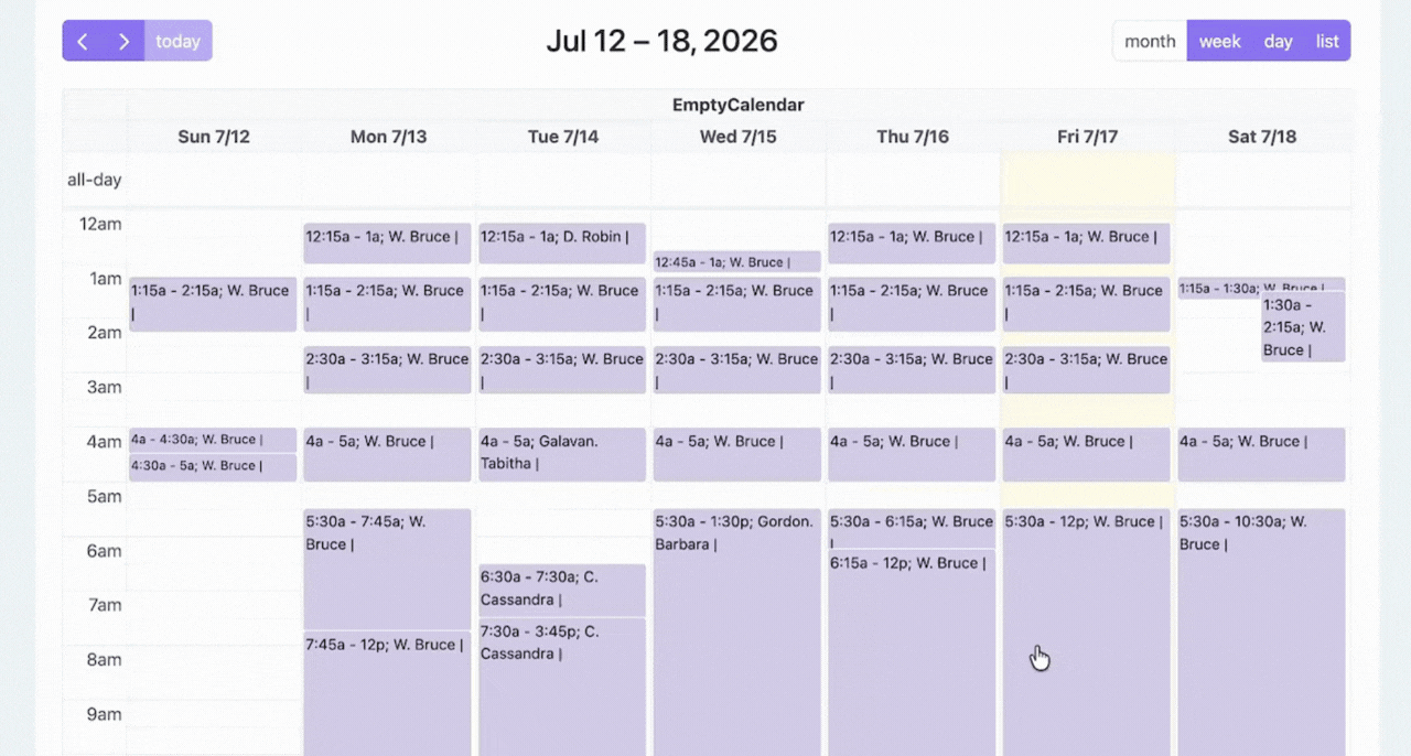 Editing and splitting on-call shifts in the schedule calendar