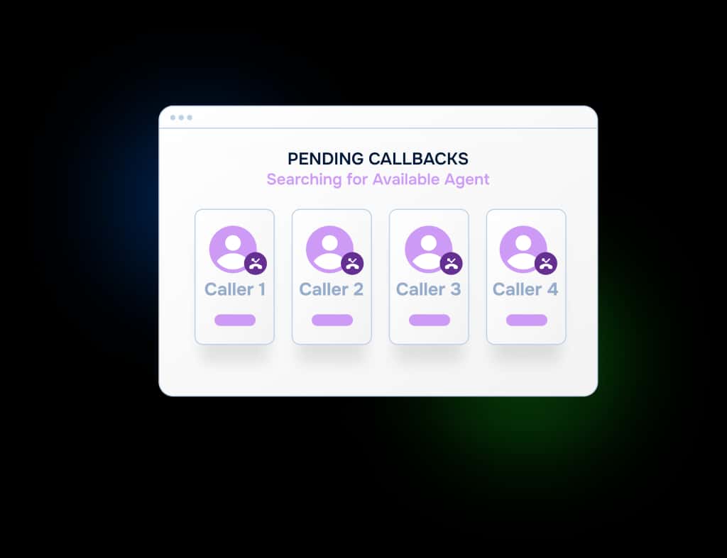Pending callbacks interface showing callers waiting for available agent