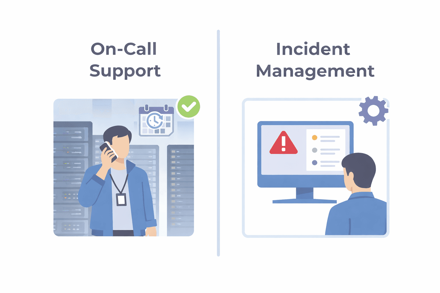 Comparison of live-call on-call management and incident management.